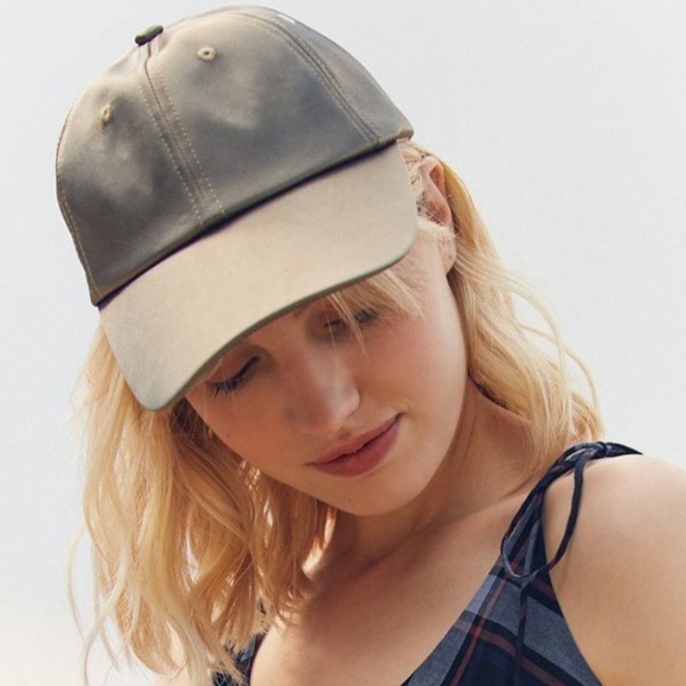 URBAN OUTFITTERS- OLIVE SATIN BASEBALL HAT